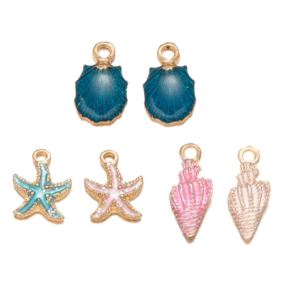 10Pcs/Lot Ocean Starfish Conch Seashell Enamel Charms Pendants For DIY Jewelry Making Birthday Wedding Party Favor: Clear