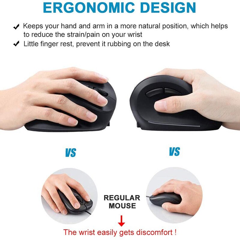 Vertical Wireless Mouse,Rechargeable 2.4G Optical Silent Ergonomic Mouse,Adjustable DPI 800/1200/1600,Large Hand Mouse