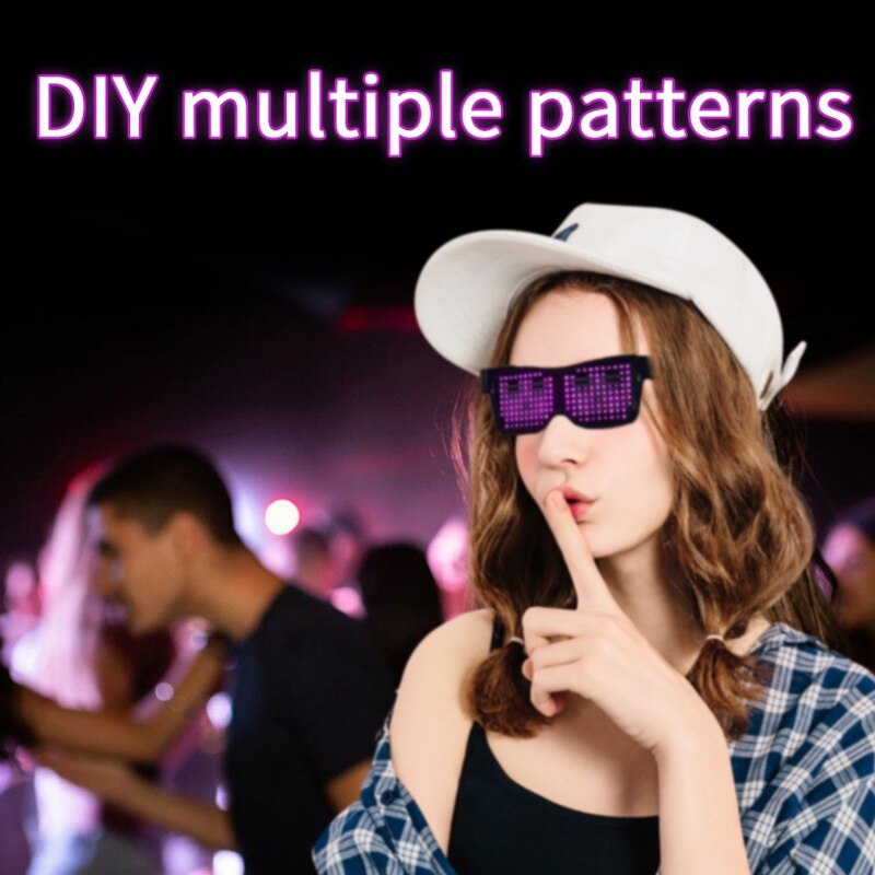Bluetooth Programmable Text USB Charging LED Display Glasses Dedicated Nightclub DJ Festival Party Glowing Toy Supplies