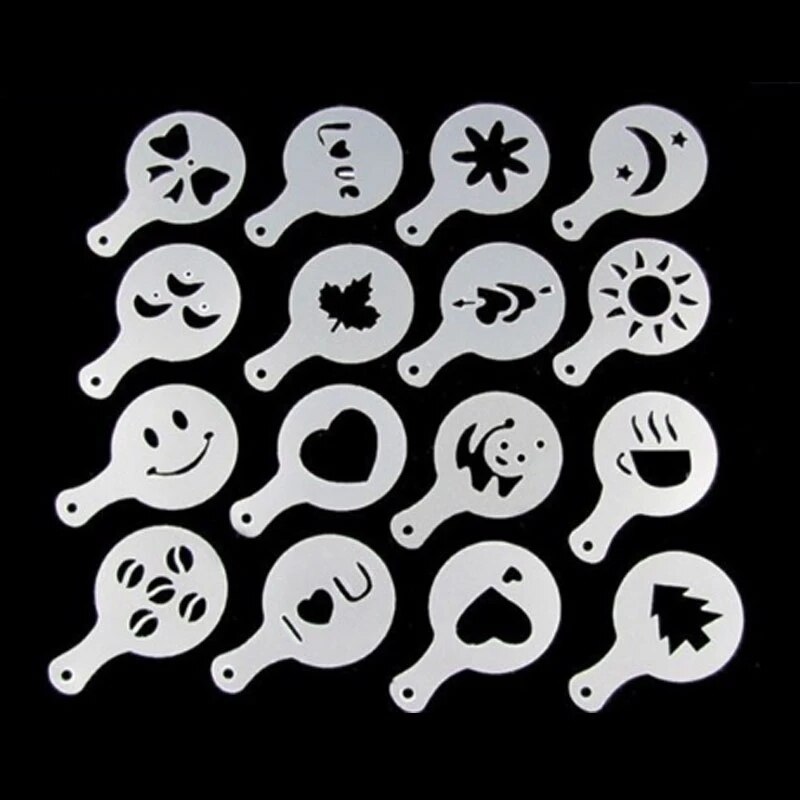 Moule à café en plastique, 16 pièces/ensemble, à fleurs, à Latte, à Cappuccino, décoration de gâteau, modèle