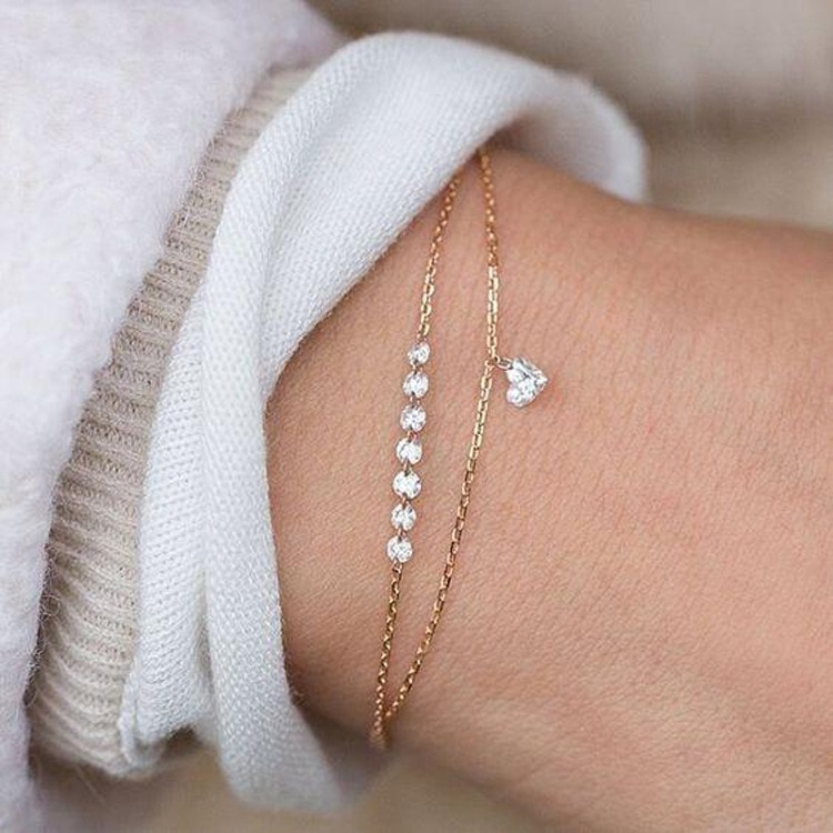 Korea Jewelry Multi-layer Crystal bead Heart Chain Bracelets For Women Girls Friendship Best CB007