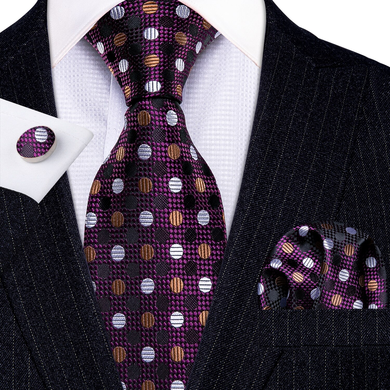Cravate 100% soie pour hommes, Plaid rouge, Jacquard tissé, ensemble de boutons de manchette, cravate de cou, fête d&#39;affaires
