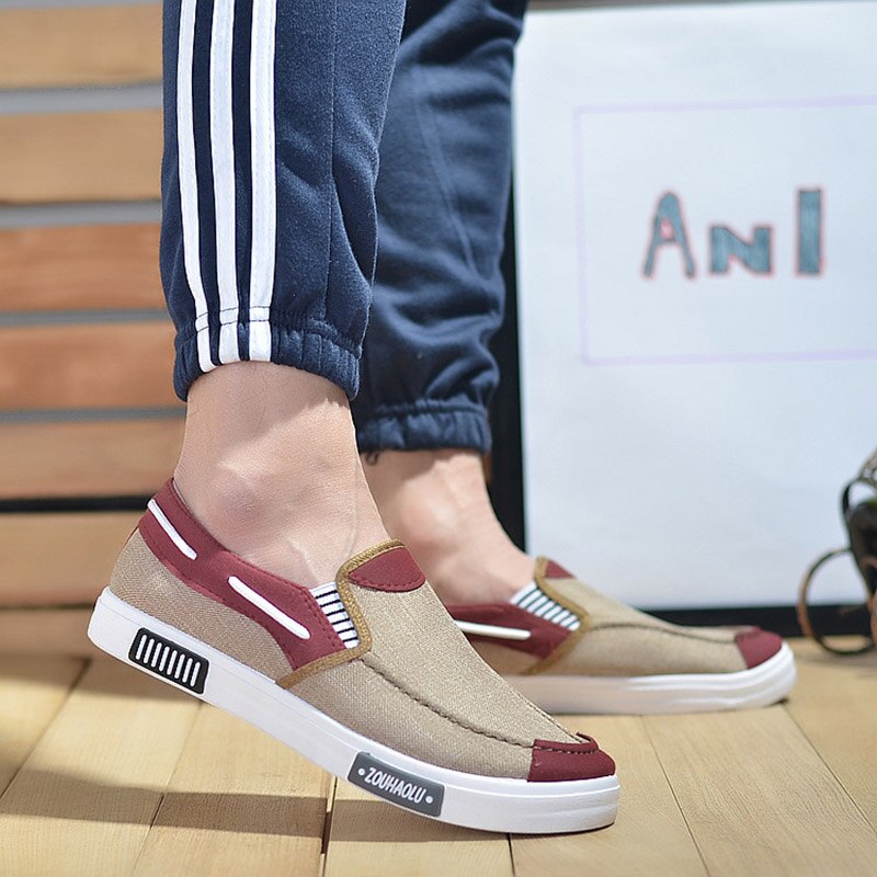 Män casual canvas skor tryck sneakers sommar trainers fritids skor herr lägenheter slip skor chaussures pour hommes: Kaffe / 40