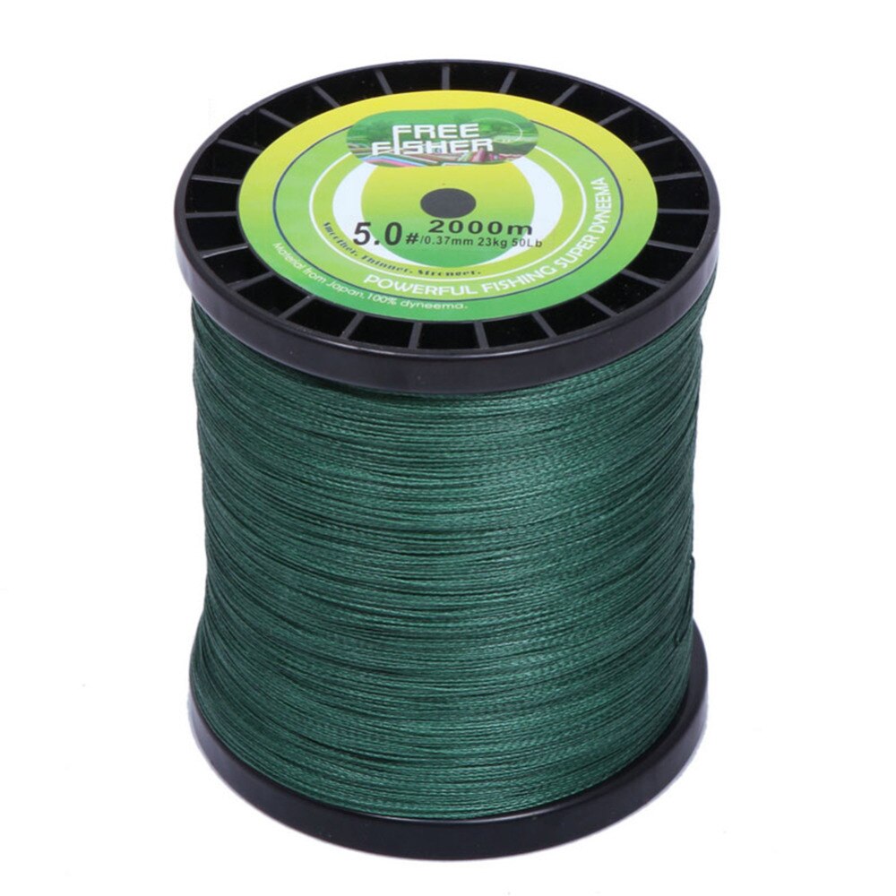 FreeFisher Green 2000M PE Braid Fishing Line 20LB 30LB 40LB 50LB Braided Wire 4 Strands Smooth Floating Line