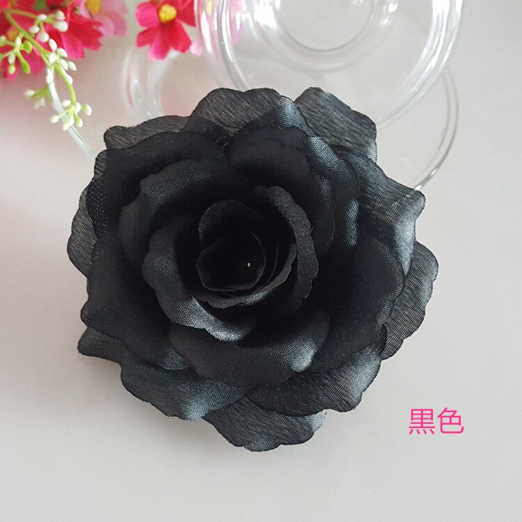 Fleur artificielle de 10cm 1 pièce | Fleur noire en soie toucher réel, tête de fleur, décoration bricolage pour fête de mariage familiale: black