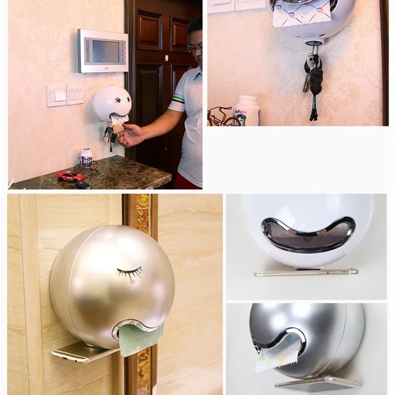 Wall Mounted Roll Paper Holder, Waterproof Paper Towel Holder for Kitchen Bathroom Toilet, Spherical Tissue Boxes,