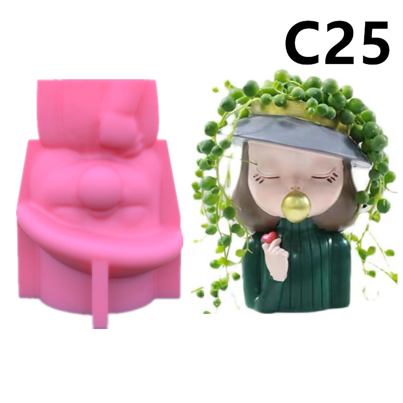 Sweet Girls Clay Flowerpot Silicone Mold Art Sculpture Flower Pot Concrete Cement Resin Molds Pen Storage Box Making Mould