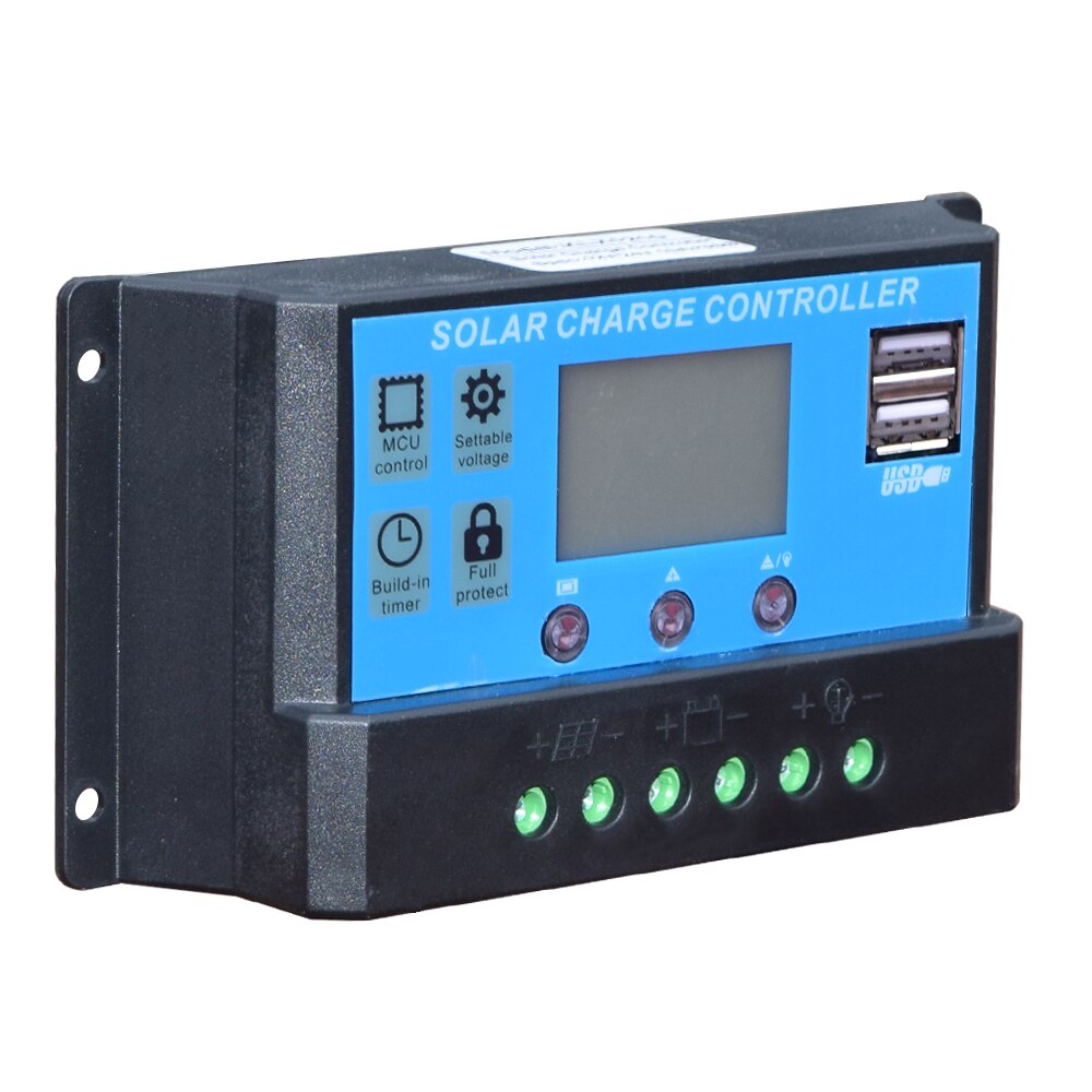 Solar System Accessories 10A/20A/30A 12V 24V PWM Solar Charge Controller+Battery Connection PV Cable+Connector+Mounting Bracket: 30A Controller