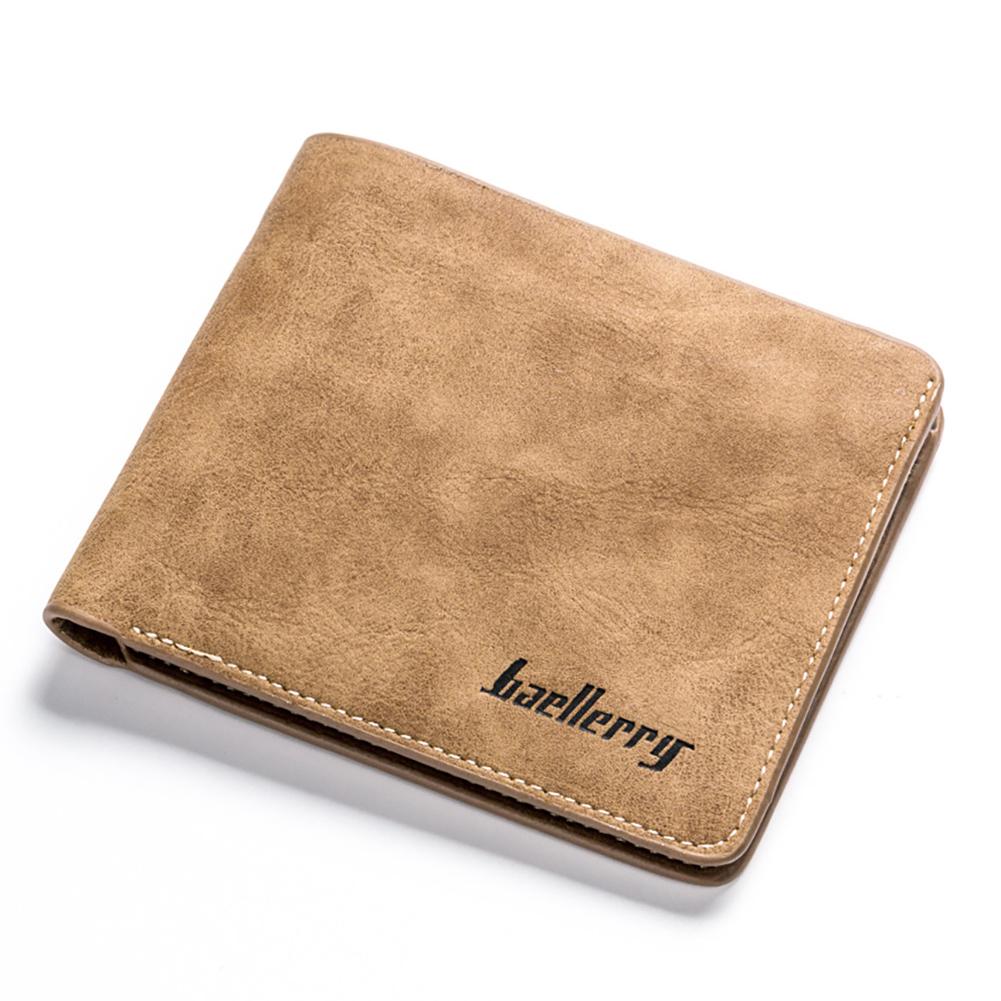 Men Wallets Retro Frosted PU Wallet Two Folding Male Purse Credit Card Holder Solid Color Short men Coin bag Casual Clutch: Gold