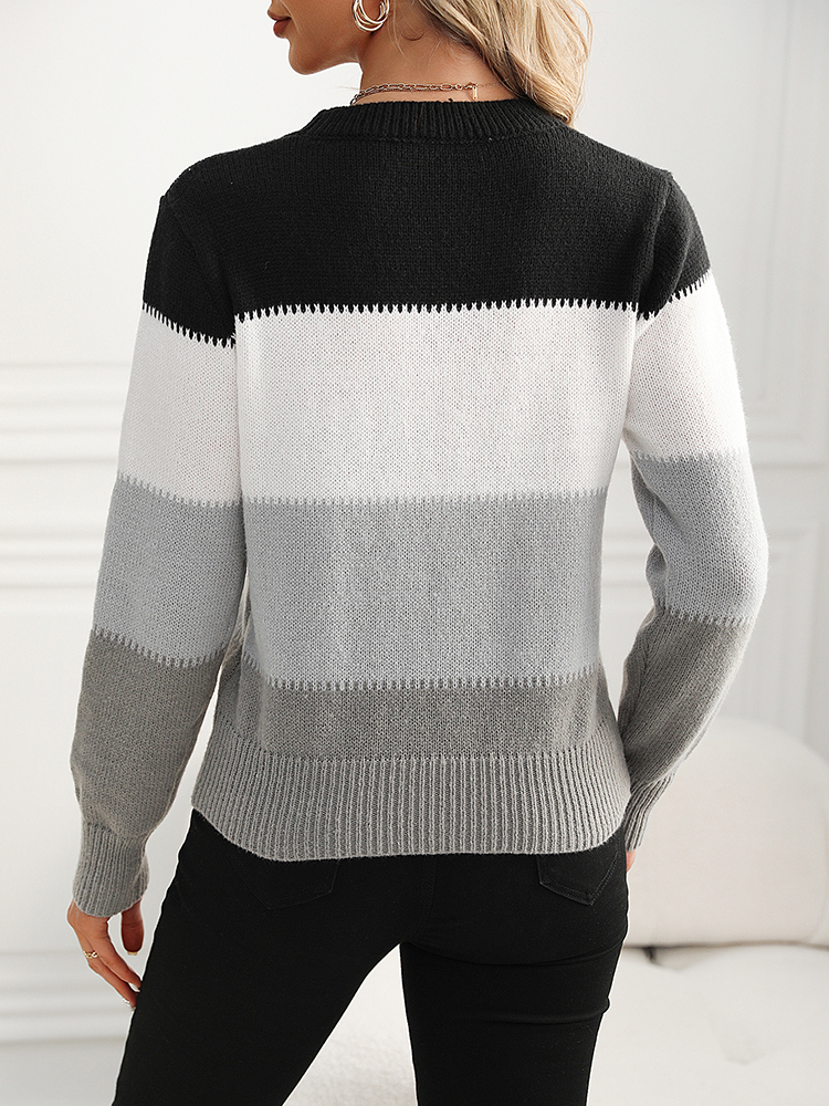 Suéter de punto para mujer, jerséis de colores suaves con contraste, suéteres básicos, informal, ropa de mujer para Otoño e Invierno, tendencia 2024