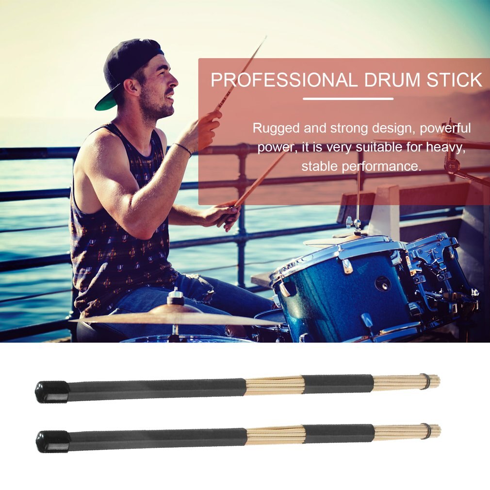 1 Paar Professionele Bamboe Hout Multi-Sticks Jazz Drum Rods Stokken Borstels Drumsticks Drum Accessoires Met Rubberen Handvat