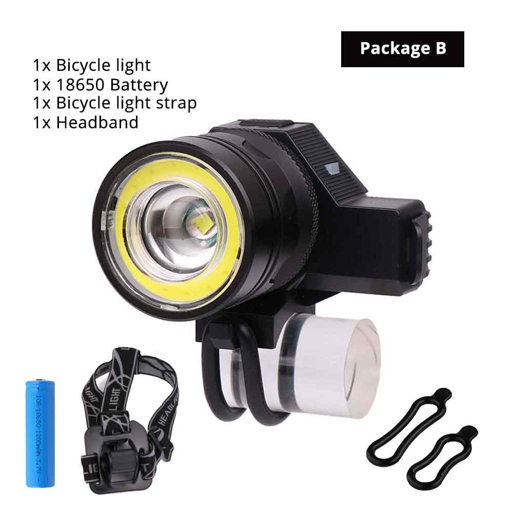 USB charging bicycle light 5 lighting mode super bright LED bike light waterproof zoom cycling accessories suit for night ride: Package B