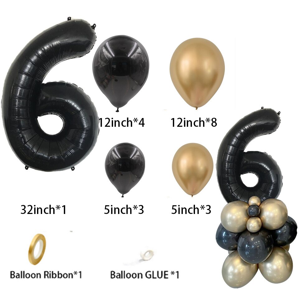 Gold Black Balloons Tower set 1-9 Black Number Foil Balloon for Men's 30 40 50 60 Happy Birthday Party Decorations DIY Crafts: light yellow