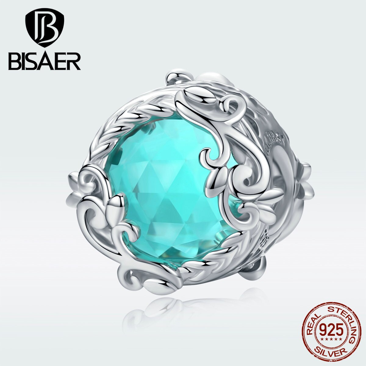 Kristall Perlen BISAER 100% 925 Sterling Silber Grün Zirkon Perlen Charms fit Charms Armbänder Silber 925 Original Schmuck EFC105