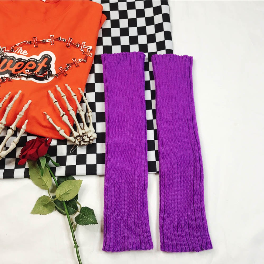 Y2K Punk stałe fajne dzianiny długie skarpetki dziewczyny odkryty kolana wysokie elastyczne getry 2000s pani ciepłe gotyckie Hip-hop Rock skarpety: light purple