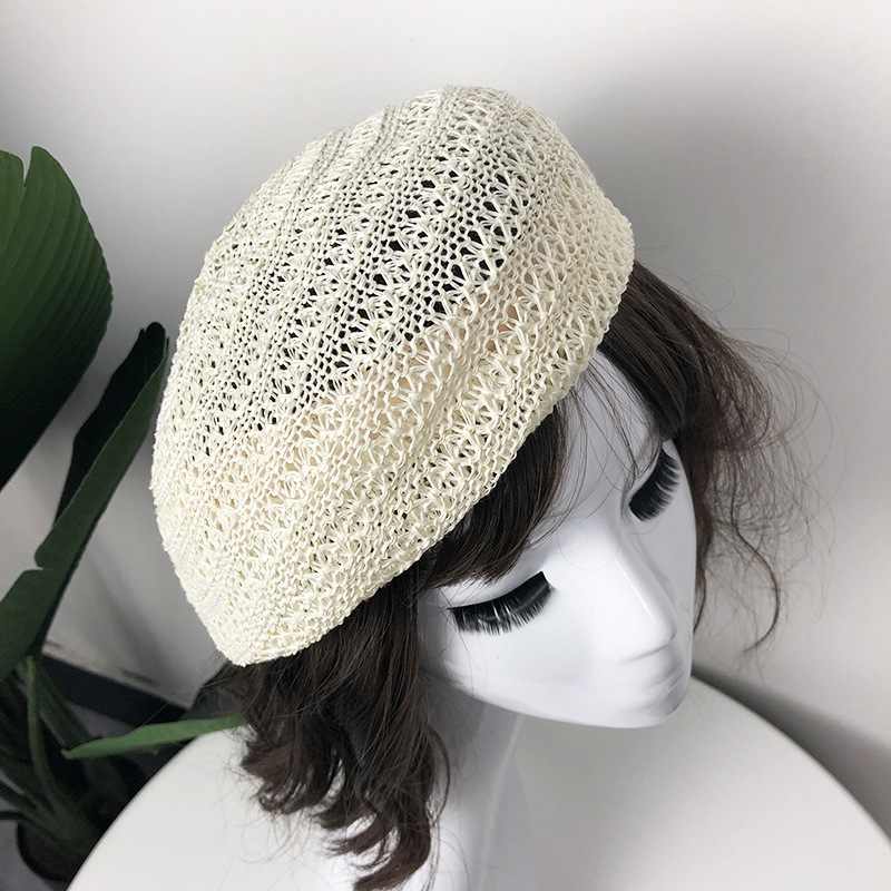 Boina de punto para mujer, gorro de estilo parisino, suave y ligero, boina de punto con recorte, transpirable, línea Staw