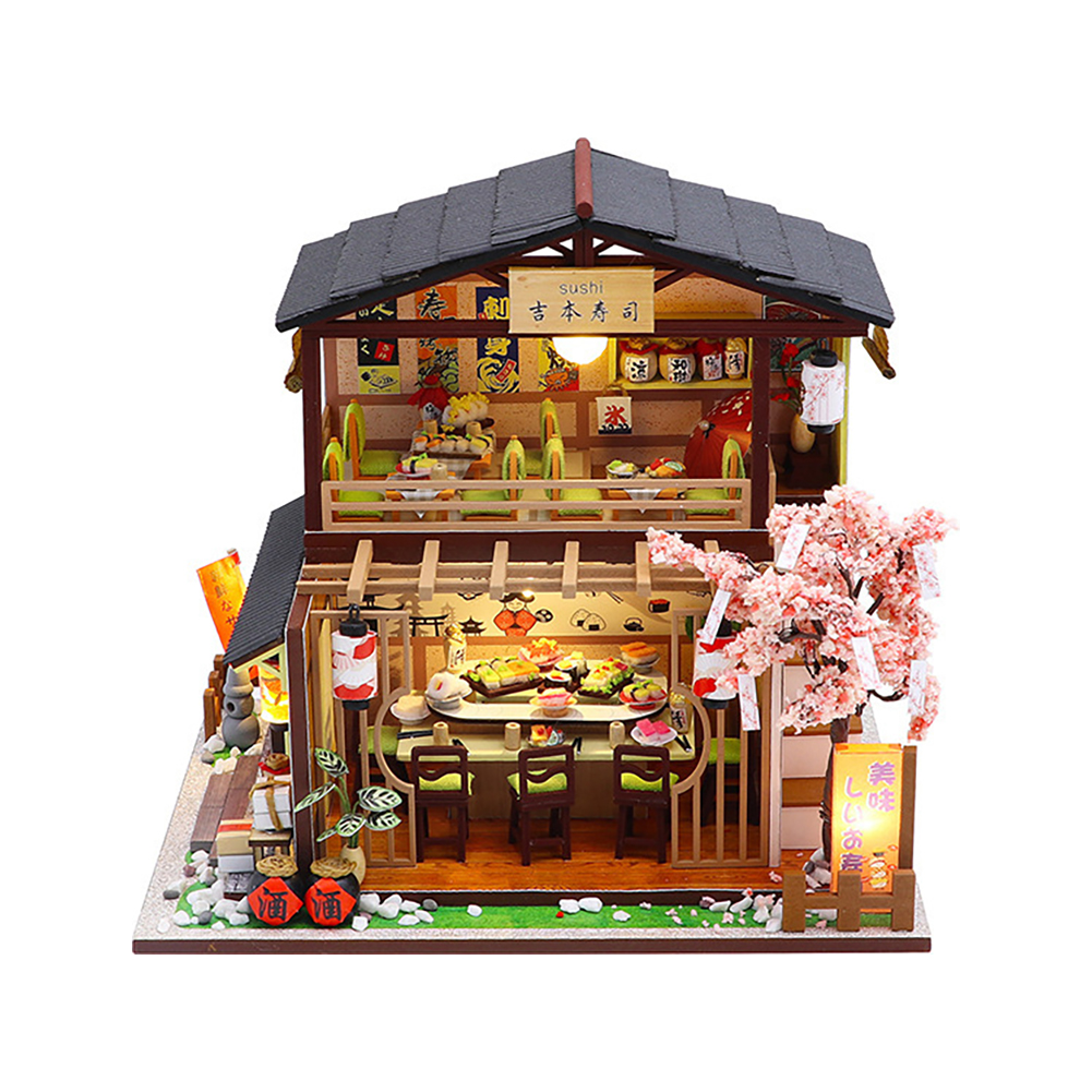 Teenager Sushi Restaurant Artificial Handmade DIY House Japanese Style Birthday Miniature Dollhouse Room Decor Intelligence