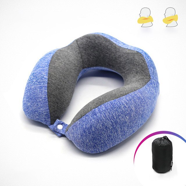 U-Vormige Traagschuim Nek Kussens Zachte Trage Rebound Ruimte Reizen Kussen Effen Nek Cervicale Gezondheidszorg Beddengoed Kussen Met tas: Sky Blue