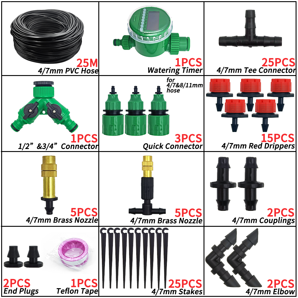 WUJIE 5-50M Tuin Micro Druppelirrigatie Automatische Besproeiingssysteem Kit Timer Controller DIY Mist Spray Koeling voor Potplanten: Light Grey