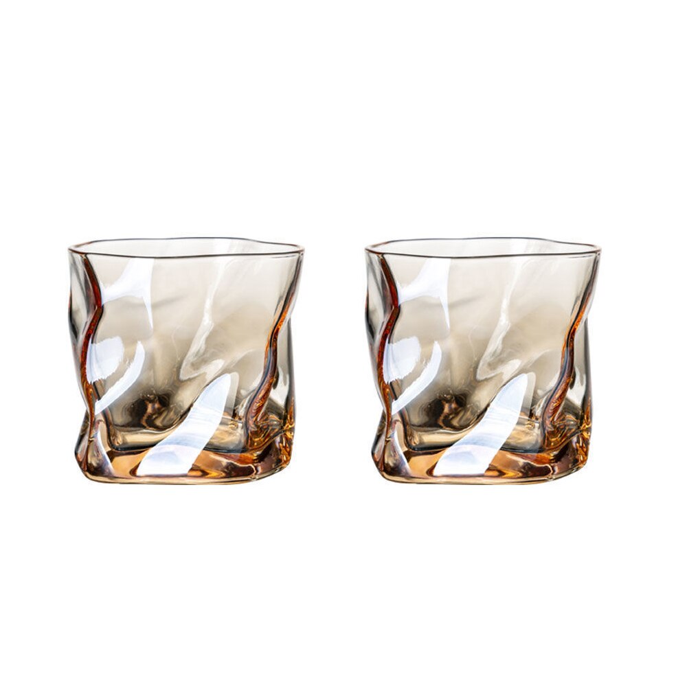 Irregular Shape Whiskey Glasses Artwork Wrinkle Whiskey Cognac Brandy Snifters Cup XO Tumbler Crystal Whiskey Glasses: 2pcs 05