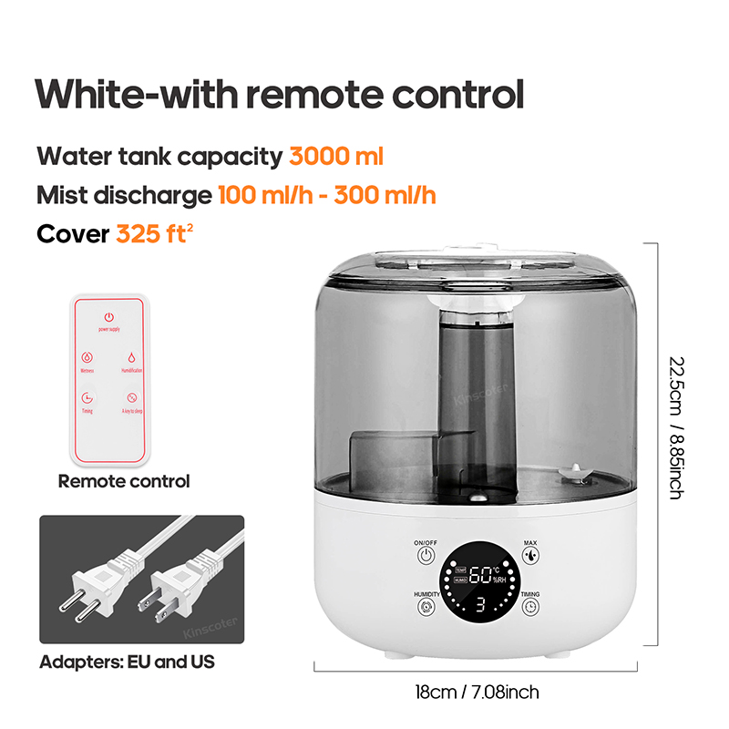 Kinscoter Luchtbevochtiger Wandplug 220V 110V Elektrische Luchtbevochtiger Grote Nevel Volume 3l Aroma Diffuser Afstandsbediening Timer: Roest Rood / AU