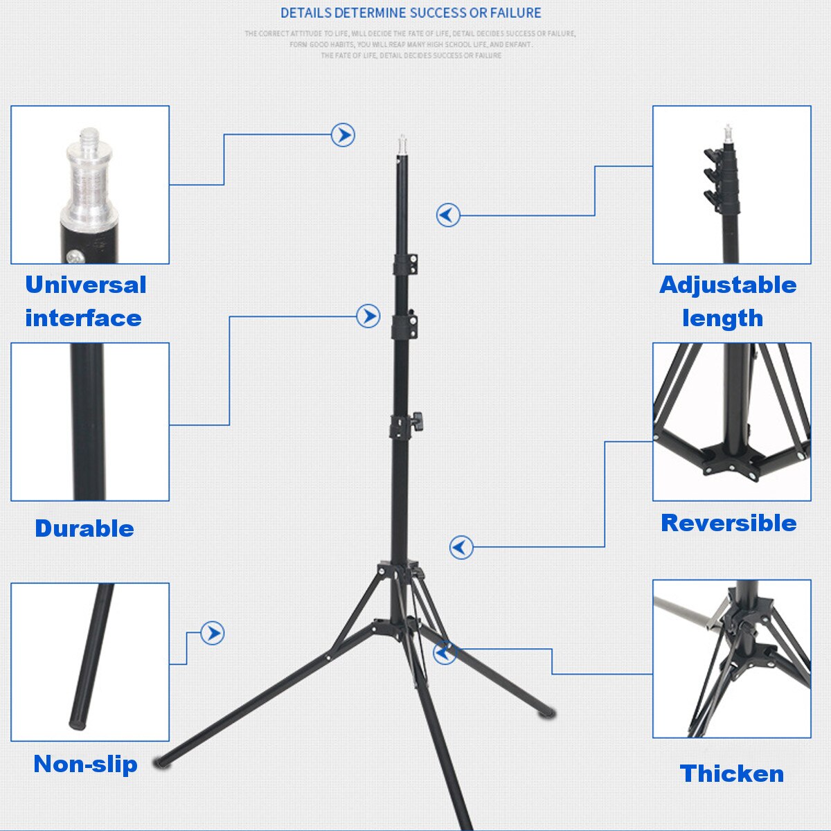 80-190cm Adjustable Photography Tripod Stand Studio Light Flash Stand Mobile Phone Live Umbrella Holder Black