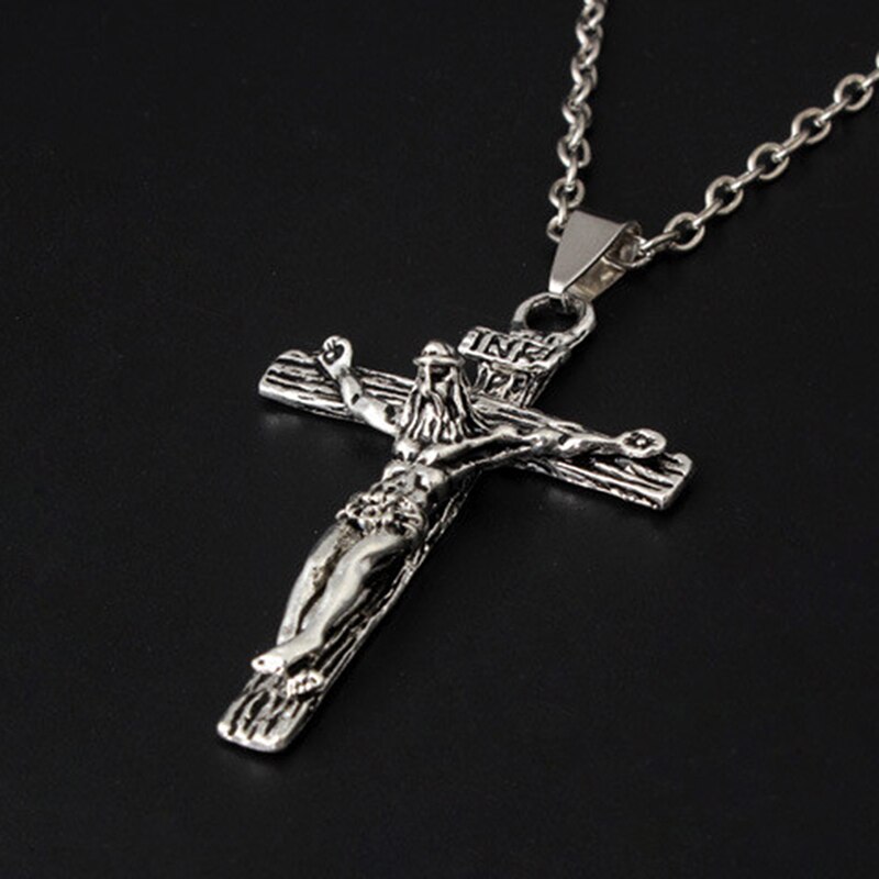 Men Chain Christian Jewelry Vintage Cross INRI Crucifix Jesus Piece Pendant & Necklace Gold Color Stainless Steel