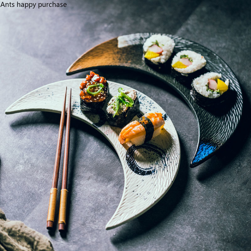 Creativa cerámica de estilo japonés plato de Luna Sushi cocina japonesa bandeja de aperitivos decoración de cocina para el hogar Navidad