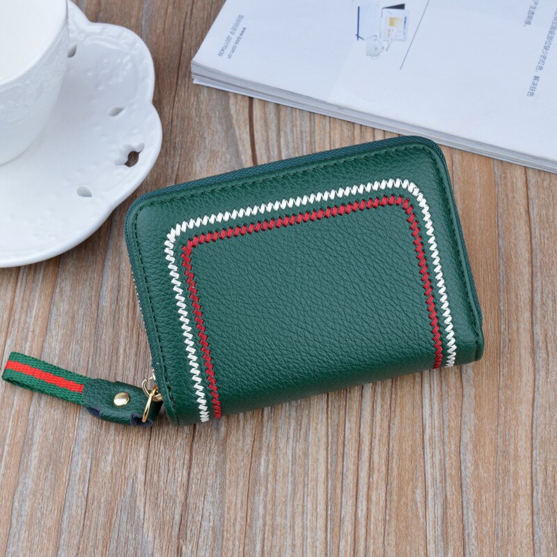 Soft Leather Wallet Ladies Short Zipper Multi-card Organ Card Bag Female Student Card Holder Coin Purse Business Card Bag PU: Green