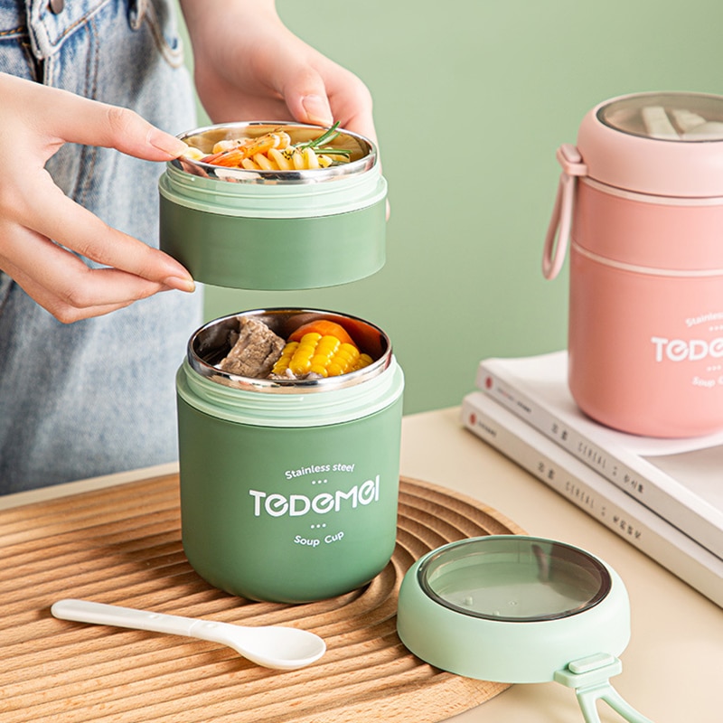 710Ml Rvs Lunchbox Drinkbeker Met Lepel Voedsel Thermische Jar Geïsoleerde Soep Thermos Containers Thermische Lunchbox