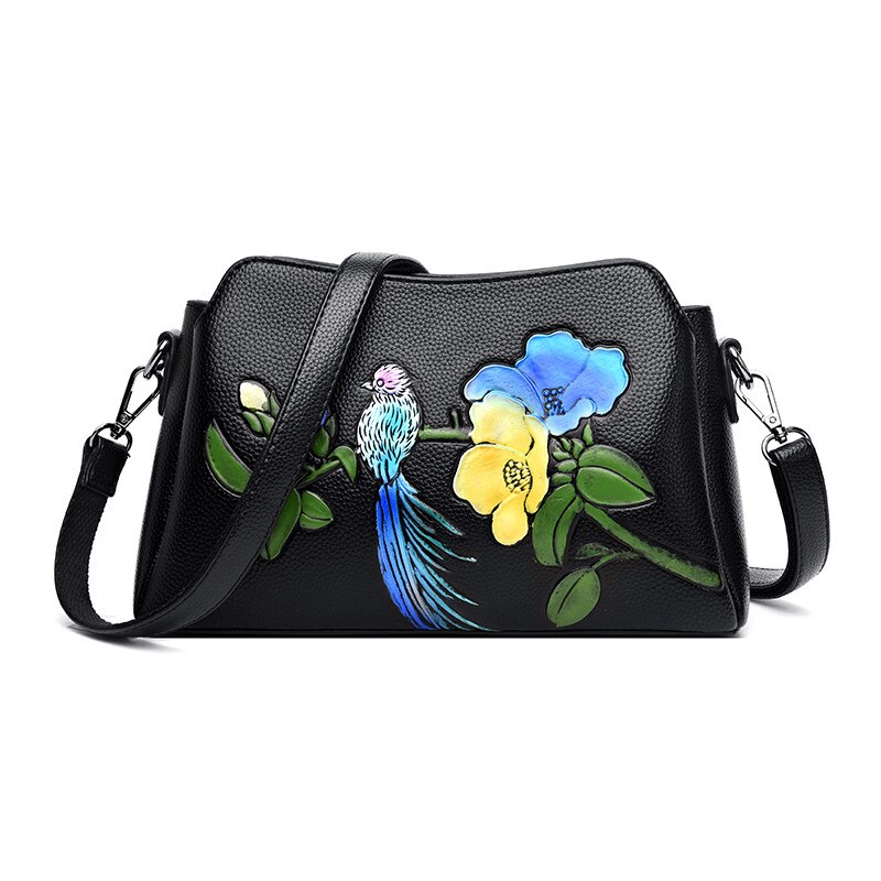 Mode Bloem Lederen Luxe Handtassen Vrouwen Tassen Handtassen Bloem Chinese Stijl Crossbody Tassen Voor Vrouwen: Birds and flowers