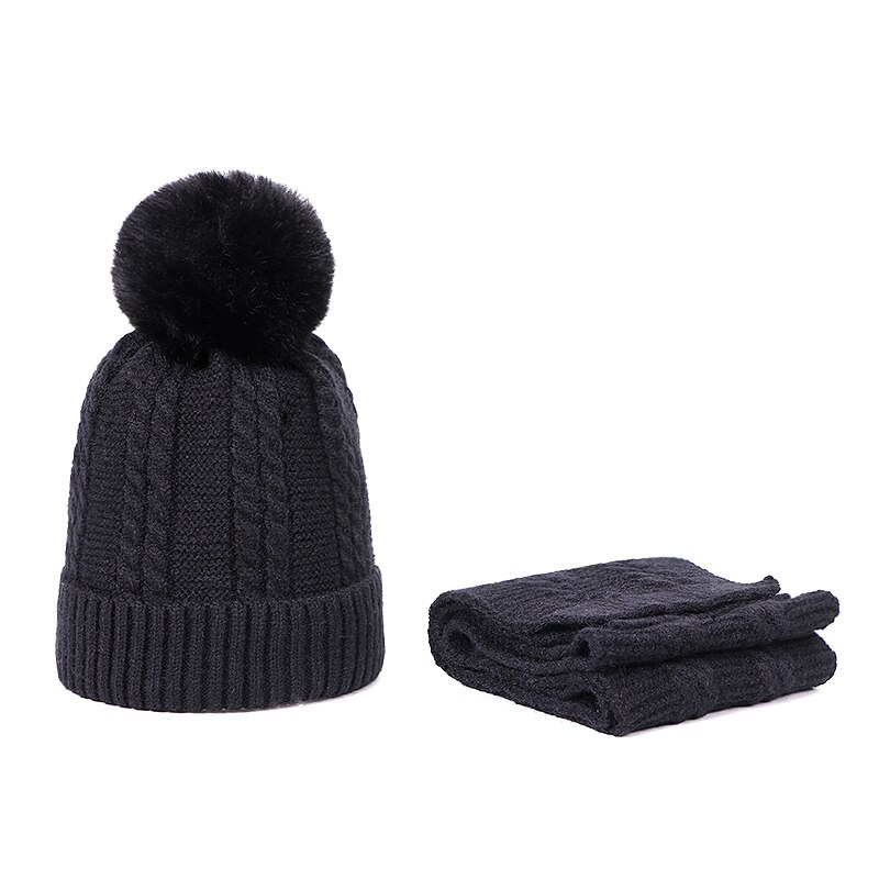 Bonnet et écharpe en fausse fourrure pour enfants, ensemble avec doublure, Bonnet et épais, couleur unie, automne, hiver: B