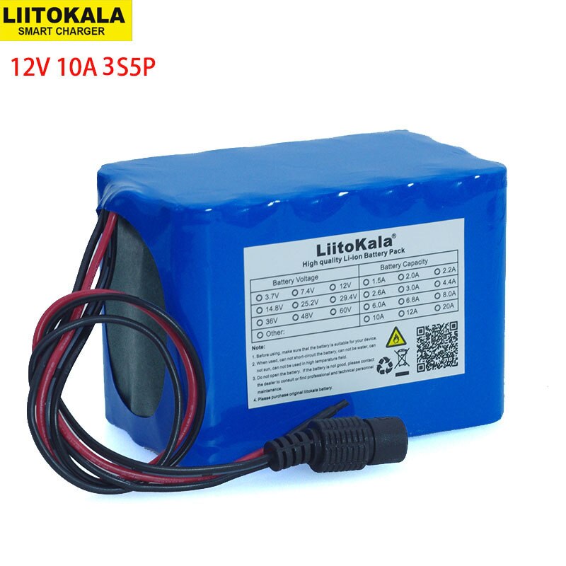 LiitoKala 100% Protection Large capacity 12 V 10Ah 18650 lithium Rechargeable battery pack 12v 10000 mAh capacity with BMS