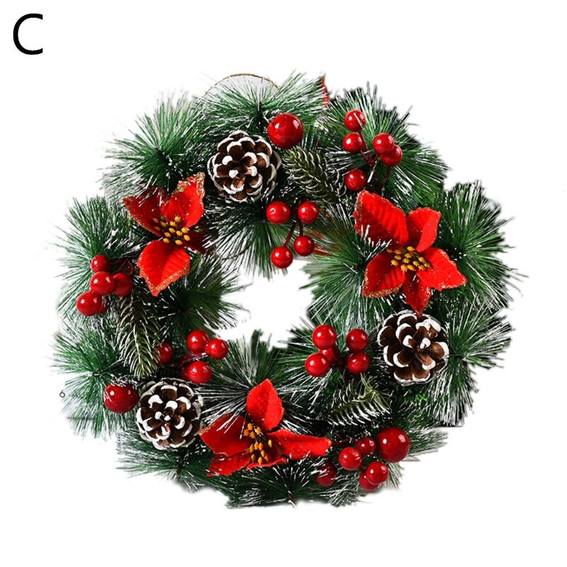 Christmas Wreath Artificial Pinecone Red Berries Garland Decoration Hanging Front Door Wall Tree Ornament