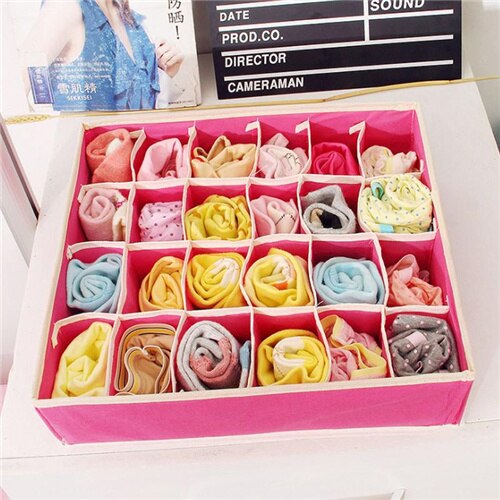 4pcs/Set Underwear Bra Organizer Storage Box 3 Colors Drawer Closet Organizers Boxes For Underwear Scarfs Socks Bra Multi Size: Rose red 24 cells