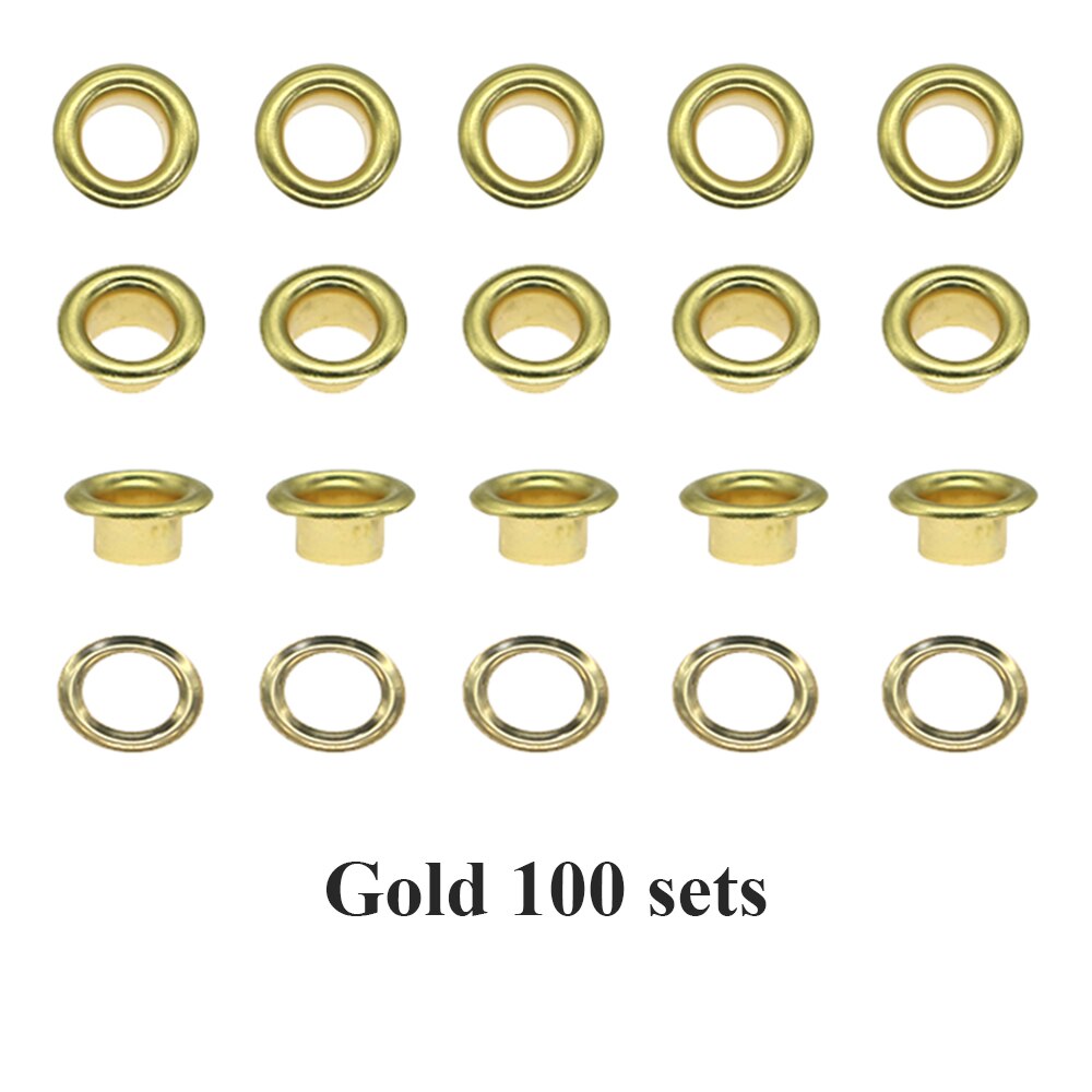Special offer 50/100sets/pack(Outer diameter)9.5mm(internal )5mm price silver eyelets for bags: Gold 100 sets