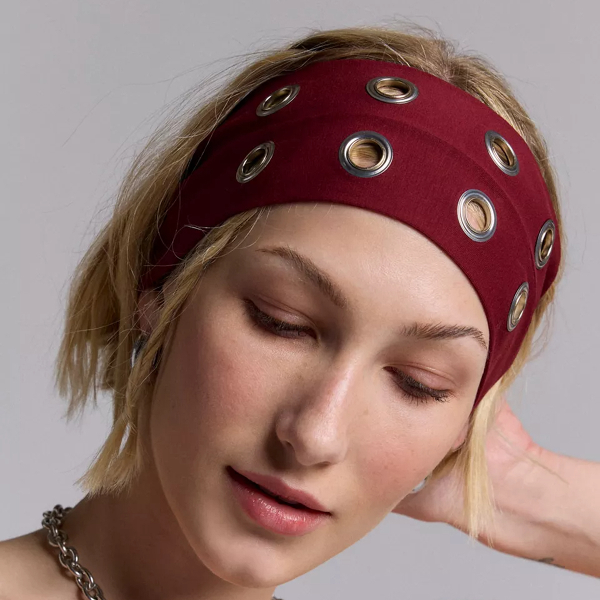 AWAYTR, diademas elásticas huecas de tela Punk para chica, banda para el cabello con ojales huecos personalizados de Metal Rock, diadema deportiva informal con ojales