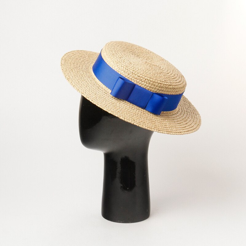 01904-hh7358 handgemaakte raffia blauw lint leisure school fedora hoed mannen vrouwen strand cap