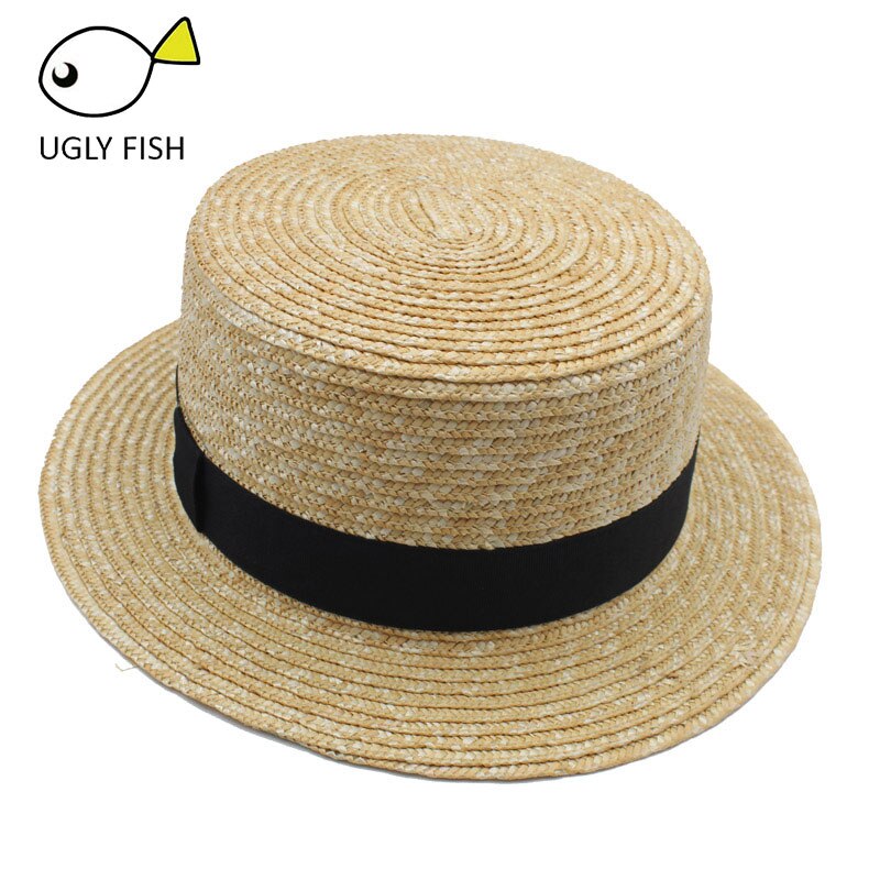 Sun Hats Straw Solid boater hat men women straw boater hat flat summer hats for women men