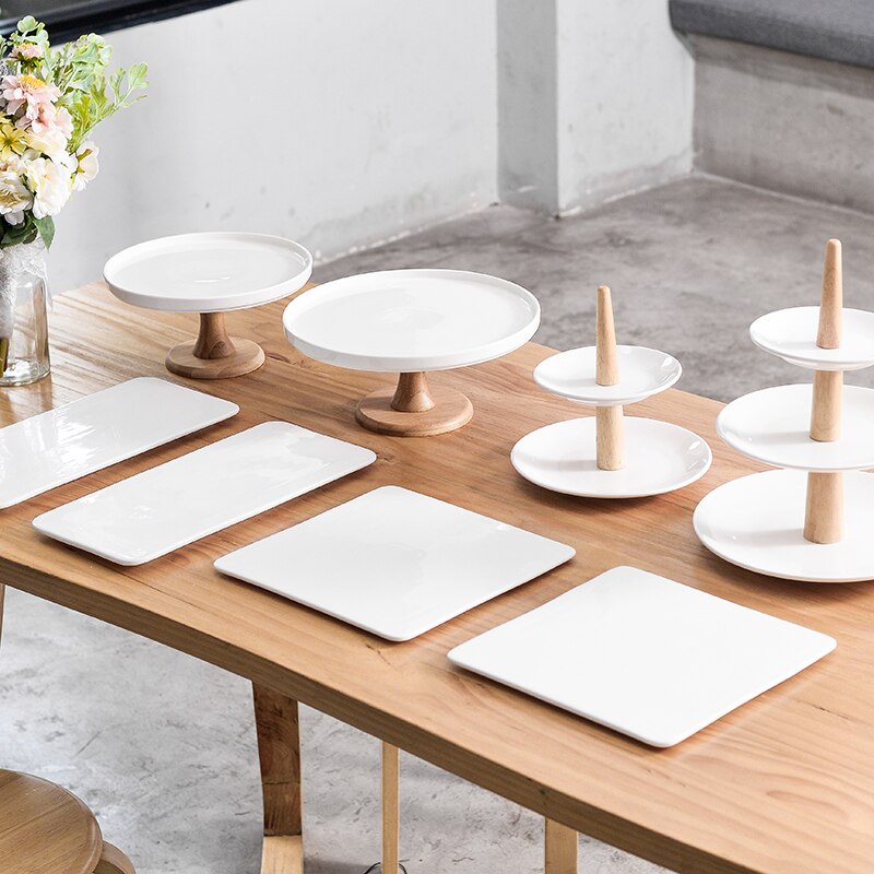 High-foot Ceramic Cake Tray Set Table Dessert Table Display Stand Cake Stand Birthday Snack Three-tier Tray Dessert Plate