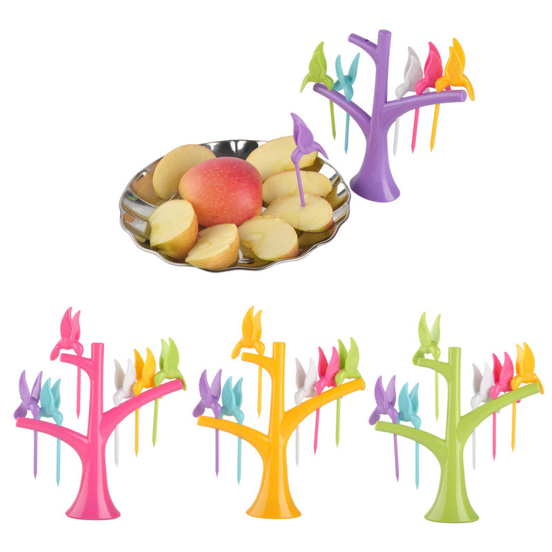 Plastic Servies Servies Sets Birdie Fruit Vork Op De Boom Vogel Home Keuken Accessoires Tandenstoker Jaar Mode Crative