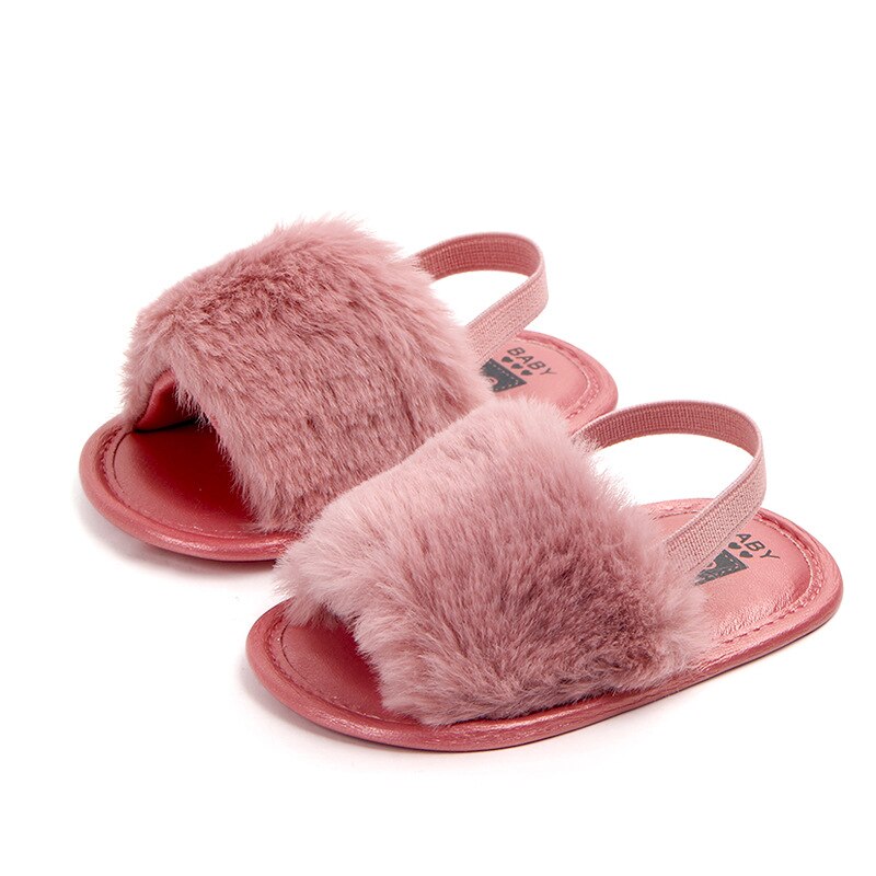 Classic Meisje Slipper Sandalen Zomer Zacht haar stijl Ademend Baby Bont Schoenen Eenvoudige Elastische Sandalen prinses Baby
