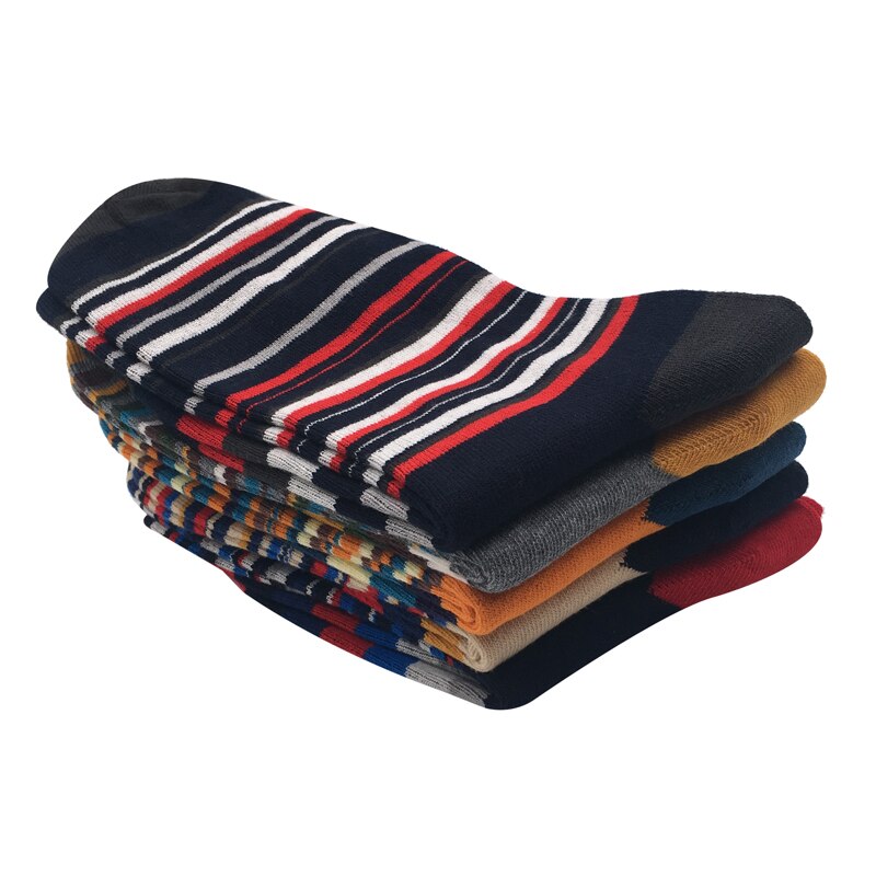 men&#39;s socks casual men socks color stripes five pairs of large size 45-46-47-48 cotton socks no box