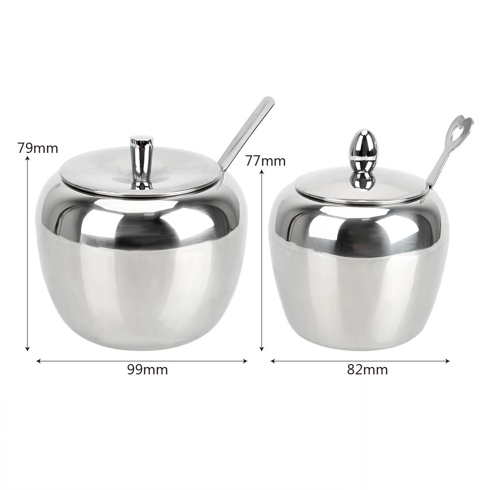 HOOMIN Stainless Steel Tableware Condiment Pot Seasoning Jar Spice Container With Lid and Spoon Apple Sugar Bowl