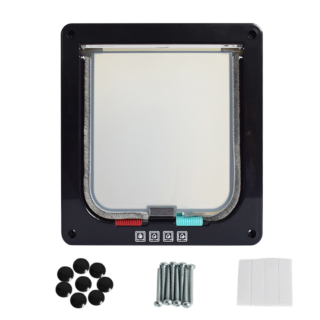 S/M/L Cat Flap Door with 4 Way Lock Security Flap Door for Dog Cat Kitten Small Pet Gate Door Kit Cat Puppy Safety Gate 5 Colors: Black / M 20 x 19.2 x 5cm