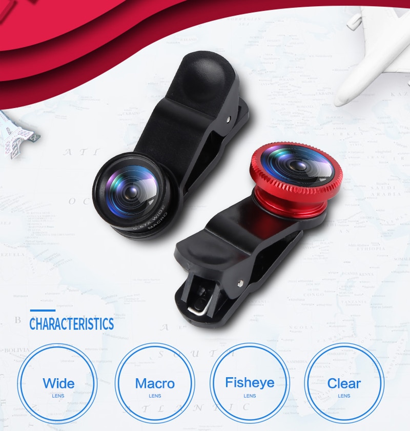 3-en-1 grand Angle Macro Fisheye objectif caméra Kits téléphone portable poisson yeux lentilles avec pince pour iPhone Samsung Xiaomi Lenovo