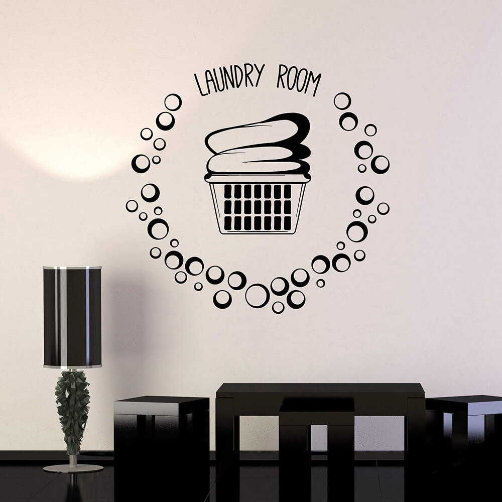 Laundry Room Basket Clothes Bubbles Vinyl Wall Decal Home Decor Art Mural Removable Wall Stickers LW13