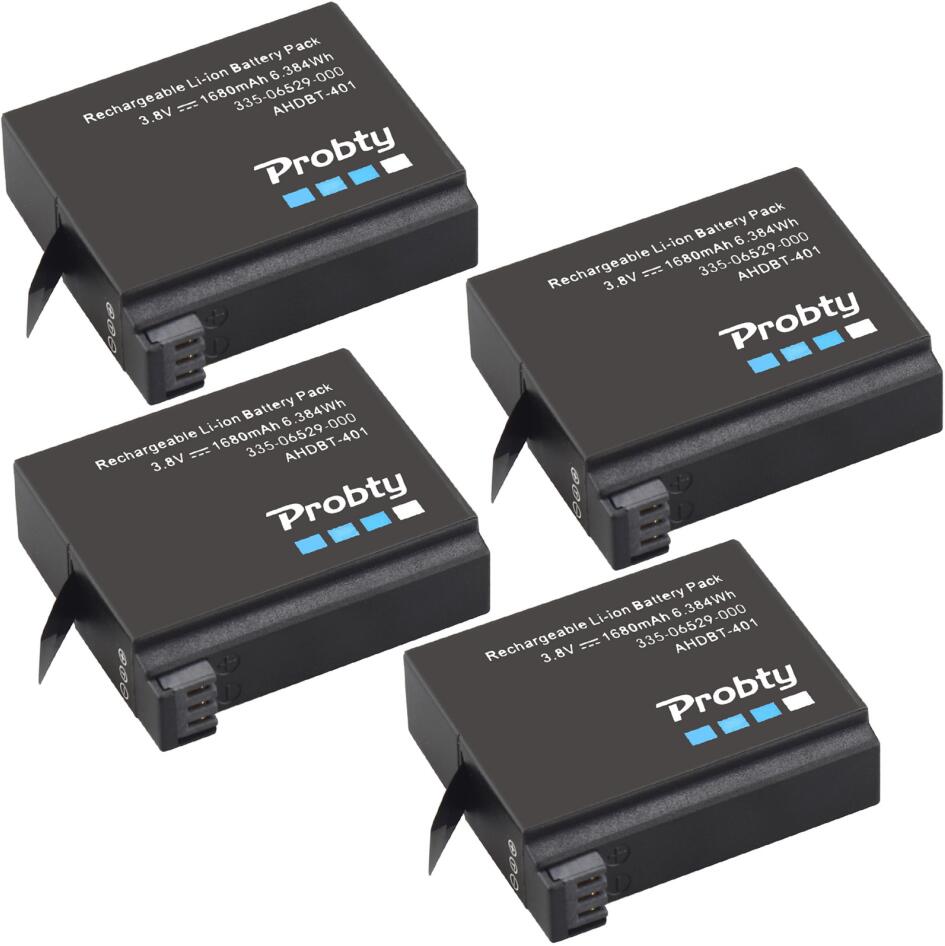 Probty-batería Original para GoPro Hero4 Hero 4 + cargador dual LCD para go pro AHDBT-401 HERO4, Cámara de Acción accesorio para, color negro y plateado: 4 pcs battery