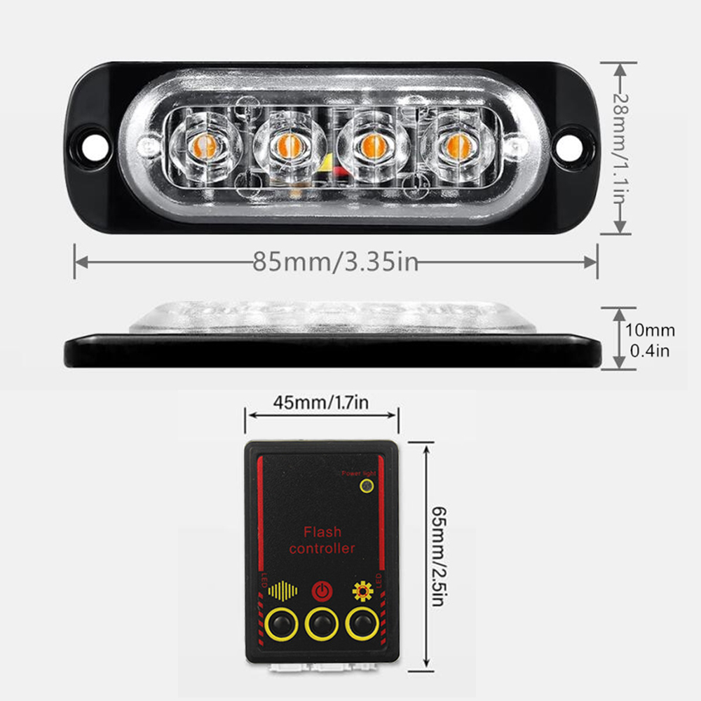 Luz LED para parrilla de coche 4 en 1, luces LED de advertencia intermitentes, barra, camión de bomberos, motocicleta, policía, lámpara de emergencia, lámpara para remolque SUV, 12/24V