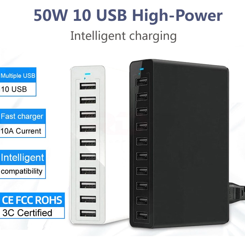 50W Multi USB Charger Station Fast Charger Charging 10 USB Charger Multi port phone charger for iPhone 11 12 pro xiaomi huawei